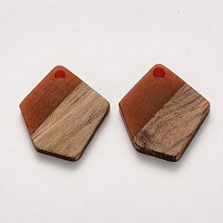 Brown Resin & Walnut Wood Pendants, Waxed, Polygon, Brown, 20.5x18.5x3~4mm, Hole: 2mm