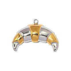 Настоящее золото 18K Два тона 304 из нержавеющей стали подвески, круассановые прелести, ионное покрытие (ip), зеркальная полировка, реальный 18 k позолоченный, 28x19 мм, отверстие : 1.8 мм