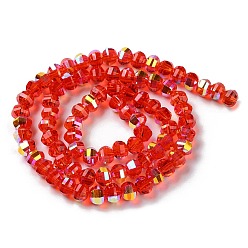 Crimson Transparent Electroplate Glass Beads Strands, AB Color Plated, Faceted, Rondelle, Crimson, 7.8x5.8~6.3mm, Hole: 1.5mm, about 80pcs/strand, 18.31''~19.88''(46.5~50.5cm)