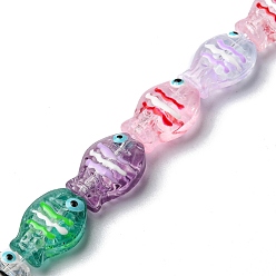 (52) Непрозрачная лаванда Прозрачные стеклянные бусины, бусины ручной работы, с эмалью, рыба с рисунком сглаза, разноцветные, 14x10x6 мм, отверстие : 1.2 мм, около 25 шт / нитка, 13.98'' (35.5 см)