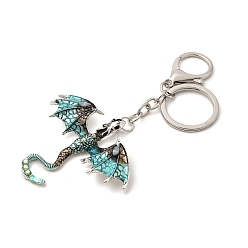 Темно-Голубой Брелки с подвеской из сплава дракона и стразами, с разрезными кольцами для ключей и застежками-карабинами, старинное серебро и платина, глубокое синее небо, 112 мм