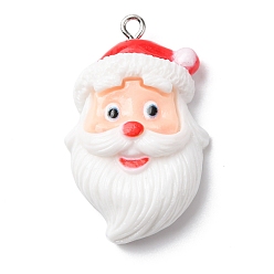 Santa Claus Рождественские подвески из непрозрачной смолы, с железной платиной петлей, Дед Мороз, 36x22.5x9.5 мм, отверстие : 2 мм