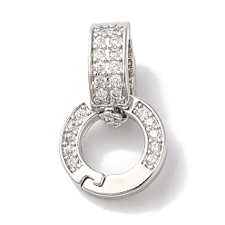 Платина Кольцо-стойка покрытие латунь микро-паве прозрачный фианит застежки твистер, долговечный, без свинца и без кадмия, платина, 19.5x11.5x8.5 мм, отверстие : 6x5 мм