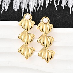 Настоящее золото 18K 304 серьги-гвоздики с кисточками из пластика и искусственного жемчуга из нержавеющей стали для женщин, реальный 18 k позолоченный, 40.5x14.5 мм