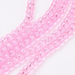 Hot Pink Spray Painted Crackle Glass Beads Strands, Round, Hot Pink, 4mm, Hole: 1.1~1.3mm, about 200pcs/strand, 31.4 inch