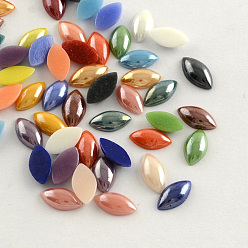 Mixed Color Pearlized Plated Opaque Glass Cabochons, Horse Eye, Mixed Color, 14x7x3.5mm