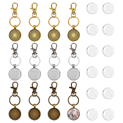 (52) Непрозрачная лаванда 12 шт. 3 цвета брелки из сплава, плоско-круглые, с поворотными карабинами из сплава и стеклянными кабошонами, разноцветные, 90 мм, 4 шт / цвет