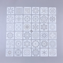 White Plastic Drawing Stencil, Drawing Scale Template, for Painting on Scrapbook Fabric Tiles Floor Furniture Wood, Floral Pattern, White, 90x90x0.2mm, 36sheets/set