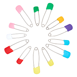 Colorful Stainless Steel Safety Pins, with PP Plastic Findings, Colorful, 53x12.5x5mm, Hole: 4mm, Pin: 1mm, 60pcs/box