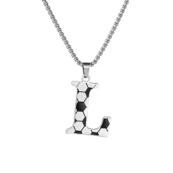 Letter L 201 Кулон-подвеска из нержавеющей стали с инициалом футбольного мяча для мужчин и женщин, цвет нержавеющей стали, белого и черного, Письмо L, 23.62 дюйм (60 см), Кулон : 30x25 мм