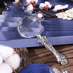 Античное Серебро Винтажное ретро портативное увеличительное стекло, металлическая ручка с тиснением, для чтения, античное серебро, 14.3 см