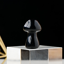 Обсидиан Натуральная обсидиановая грибовидная статуя, для украшения домашнего рабочего стола, 38 мм