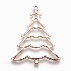 Rose Gold Rack Plating Alloy Open Back Bezel Pendants, For DIY UV Resin, Epoxy Resin, Pressed Flower Jewelry, Cadmium Free & Nickel Free & Lead Free, Christmas Tree, Rose Gold, 46x37x2.5mm, Hole: 2.5mm