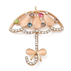 Light Gold Legierung Strass-Cabochons, mit Katzenauge, Regenschirm, Licht Gold, 48x42x6 mm