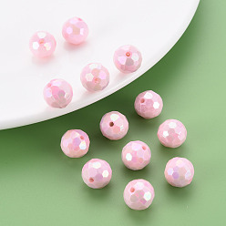 Pink Opaque Acrylic Beads, Faceted, Dyed, AB Color, Round, Pink, 12x11.5mm, Hole: 1.8mm, about 560pcs/500g