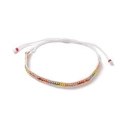White Handmade Japanese Seed Braided Bead Bracelet, Adjustable Bracelet for Women, White, Inner Diameter: 1-3/4~4-3/8 inch(4.5~11cm)