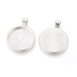 Silver Metal Alloy Pendant Cabochon Settings, Plain Edge Bezel Cups, DIY Findings for Jewelry Making, Silver, Cadmium Free & Lead Free, Tray: 24.5mm, 37x28x6.5mm, Hole: 6x4mm