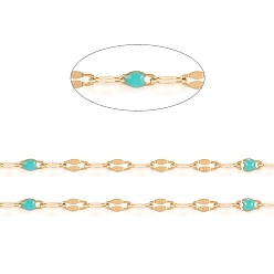 Темно-бирюзовый Ручная работа 304 цепочки из нержавеющей стали, кабельные цепи, с эмалью и катушкой, пайки, Плоско-овальные, долговечный, темные бирюзовый, 3x1.5x0.1~1 мм, около 32.8 футов (10 м) / рулон