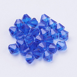 Blue Imitation Austrian Crystal Beads, Grade AAA, Faceted, Bicone, Blue, 6x6mm, Hole: 0.7~0.9mm