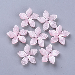 Pink 5 -capsules de perles d'acétate de cellulose (résine), fleur, rose, 20.5~21.5x22~23x4.5mm, Trou: 1.2mm