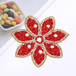 Red Flower Shape Hotfix Rhinestone Appliques, Costume Accessories,, Red, 88x88mm