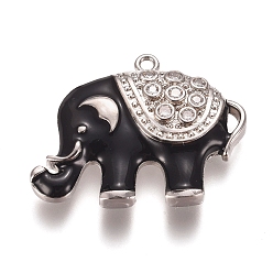 Платина Латунные микропаве прозрачные подвески с фианитом, с эмалью, слон, платина, 25x31x4 мм, отверстие : 1.7 мм
