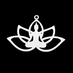 Нержавеющая Сталь Цвет Не тускнеющие 201 подвески из нержавеющей стали, лазерная резка, лотос с йогой, цвет нержавеющей стали, 25x36.5x1 мм, отверстие : 1.6 мм