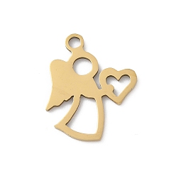 Настоящее золото 18K 201 подвески из нержавеющей стали, ангельское очарование, ионное покрытие (ip), лазерная резка, реальный 18 k позолоченный, 18x15.5x1 мм, отверстие : 1.8 мм
