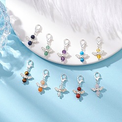 Серебро 10 шт. 10 стили ангел натуральные и синтетические смешанные драгоценные камни подвески украшения, Сплав с застежками когтя омара, серебряные, 26 мм, 1 шт / стиль