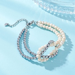 Платина Браслеты из натурального жемчуга и синтетического немагнитного гематита для женщин, платина, 7.52 дюйм (19.1 см)