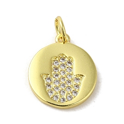 Прозрачный Латунные микро проложить кубического циркония подвески, без кадмия, без никеля и без свинца, реальный 18 k позолоченный, hamsa hand charms, прозрачные, 15x13x1.5 мм, отверстие : 3 мм