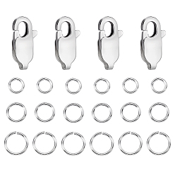 Серебро 4 шт. 925 застежки-когти из стерлингового серебра, 30 шт. 925 открытые кольца из стерлингового серебра, серебряные, 10x5x2.5 мм, отверстие : 1 мм