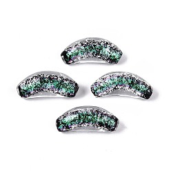 Аквамарин Handmade стеклянные бусины Lampwork фольги, изогнутая трубка, аквамарин, 24.5~27.5x10~12 мм, отверстие : 1.6~2.5 мм