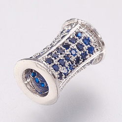 Platinum Eco-Friendly Brass Micro Pave Cubic Zirconia Beads, Lead Free & Cadmium Free, Column, Platinum, 10x7mm, Hole: 3mm