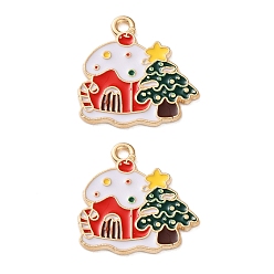 Дом Подвески из эмали и сплава, Новогодняя тема, золотой свет, дом, 20x19.5x1.2 мм, отверстие : 1.6 мм