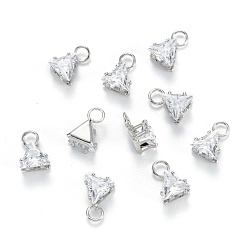 Платина Латунные прозрачные кубические циркониевые подвески, долговечный, треугольные, платина, 8x5.5x4 мм, отверстие : 2 мм