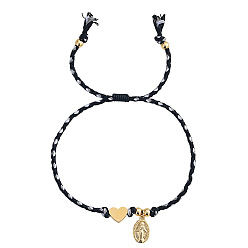 Черный 304 Браслеты из нержавеющей стали в форме сердца и религиозного символа Девы Марии для пары, регулируемые браслеты для него и для нее, золотые, чёрные, 11.02 дюйм (28 см)