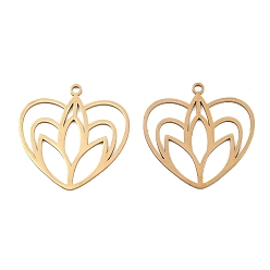 Золотой Полые 201 из нержавеющей стали кулоны, сердце с цветочными подвесками, золотые, 22.5x23x1 мм, отверстие : 1.4~1.5 мм