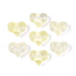 Светлый Золото-желтый Прозрачные стеклянные бусины, сердце, светлый золотарник желтый, 14x17x9 мм, отверстие : 1.4 мм, Около 460 шт / 1000 г