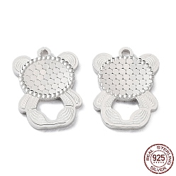 Real Platinum Plated Rhodium Plated 925 Sterling Silver Pendants, Bear with Polka Dot Charm, Textured, Real Platinum Plated, 17x12.5x1.2mm, Hole: 1.5mm