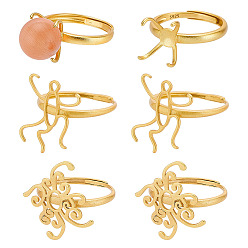 Золотой 6 шт. 3 стили регулируемые латунные кольца компоненты, 4 настройки кольца зубца когтя, золотые, внутренний диаметр: 17~17.5 мм, 2 шт / стиль