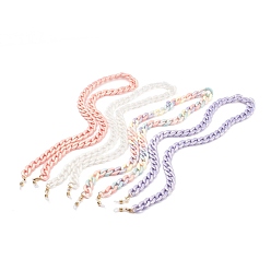 Mixed Color Spray Painted Acrylic Curb Chain, EyeGlass Chains, with 304 Stainless Steel Lobster Claw Clasps and Glasses Rubber Loop Ends, Mixed Color, 26.38 inch(67cm)