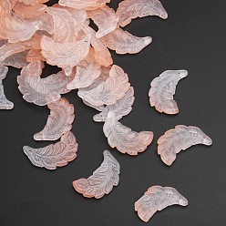 Light Coral Glass Pendants, Double Engraving, Leaf Charms, Light Coral, 25.5x17x3mm, Hole: 1mm