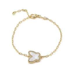 Настоящее золото 18K Латунные браслеты с микропаве из чистого кубического циркония, браслеты Shel бабочки для женщин, реальный 18 k позолоченный, 6-3/4 дюйм (17.2 см), Бабочка: 15x15.5 mm
