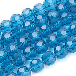 Steel Blue Glass Beads Strands, Faceted(32 Facets), Round, Steel Blue, 8mm, Hole: 1.5mm, about 66~67pcs/strand, 15.12 inch~15.35 inch(38.4~39cm)