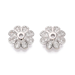 Платина Колпачки для бусин из прозрачного кубического циркония из латуни, цветок, платина, 10x3 мм, отверстие : 1.4~1.5 мм
