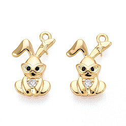 Настоящее золото 18K Латунные микро проложить кубического циркония прелести, кролик, реальный 18 k позолоченный, 13.5x8.5x2 мм, отверстие : 1 мм