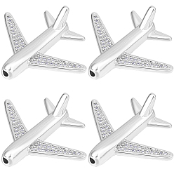 Платинированный 8 шт. латунных бусин-авиапланов с микропаве из кубического циркония, пассажирский самолет, Реальная платина, 26.5x22x8 мм, отверстие : 1.6 мм