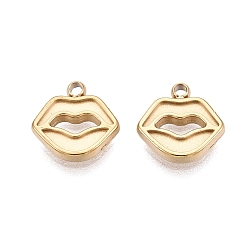 Plaqué 18K Or Véritable 304 charmes en acier inoxydable, lèvres charmes, placage ionique (ip), polie, réel 18 k plaqué or, 8.5x8.5x1.5mm, Trou: 1~1.2mm