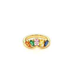 Colorful 304 Stainless Steel Micro Pave Cubic Zirconia Finger Rings, Teardrop, Golden, Colorful, US Size 7(17.3mm)